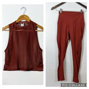 ONZIE Mesh Inset Matching Workout Set Tank & Leggings Rust Orange XS